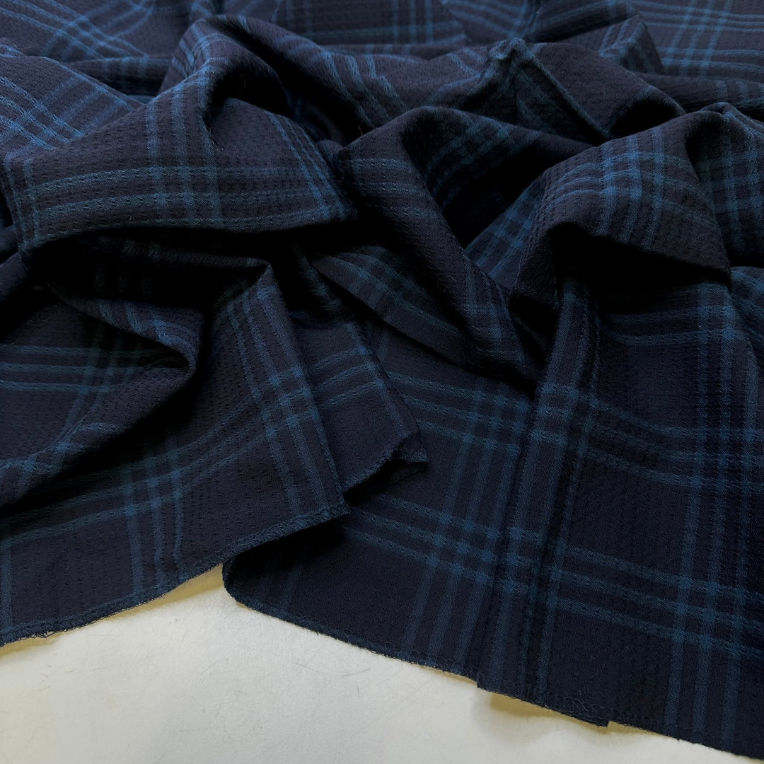 Unique Vintage Fabrics - Wool Woven - Dark Blue/Navy Plaid - 1M Bundle - True Deadstock fabric Fabric by private - Sustainable Textile | FABCYCLE