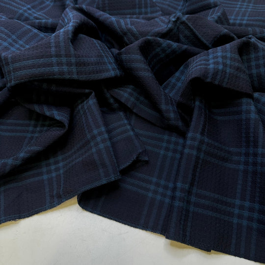 Unique Vintage Fabrics - Wool Woven - Dark Blue/Navy Plaid - 1M Bundle - True Deadstock fabric Fabric by private - Sustainable Textile | FABCYCLE