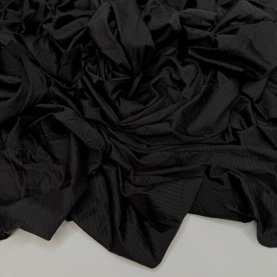 Upgrading My Camping Gear - Rib Knit Polyester Blend Knit - Black Stripes - 1.6M Bundle - True Deadstock fabric Fabric by private - Sustainable Textile | FABCYCLE