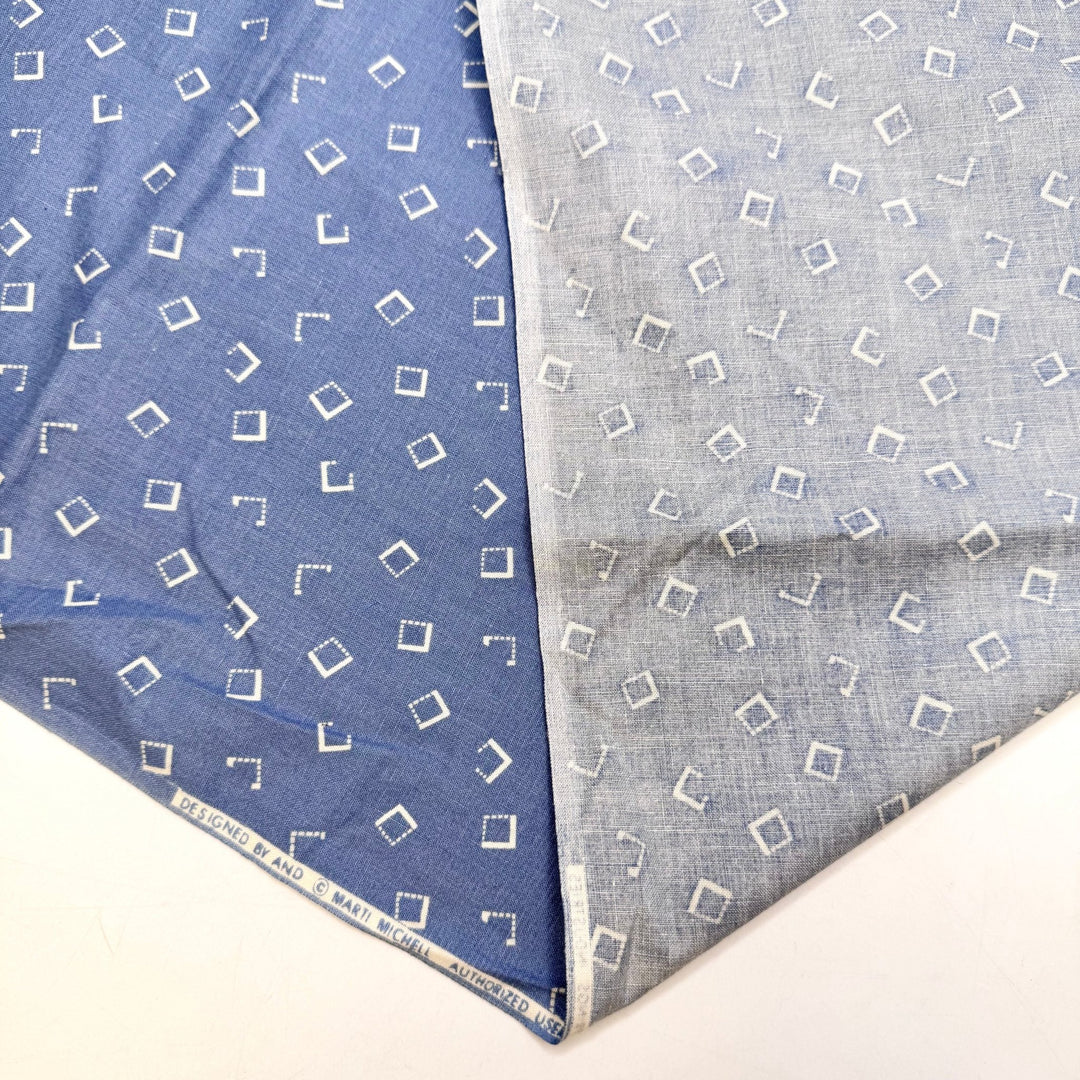 Using Every Scrap Of Fabric - Cotton Woven - White/Blue Geometric - 2M Bundle - True Deadstock fabric Fabric by private - Sustainable Textile | FABCYCLE