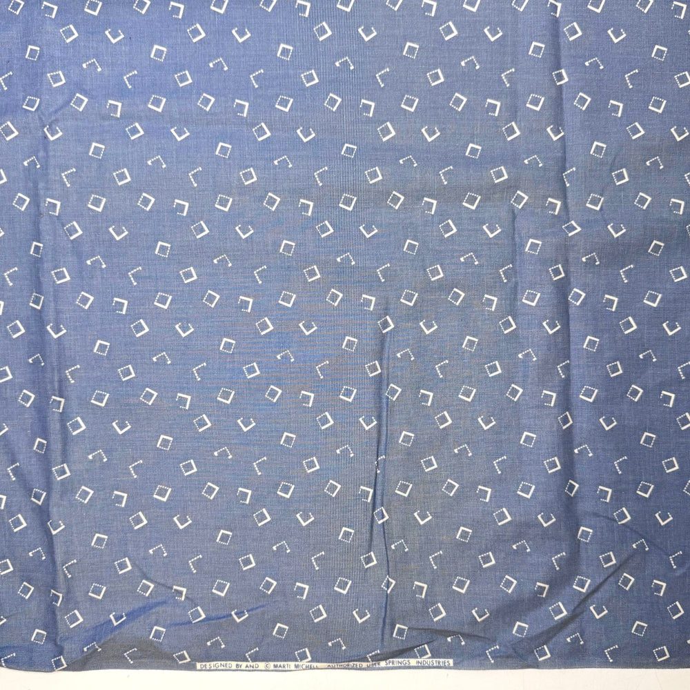 Using Every Scrap Of Fabric - Cotton Woven - White/Blue Geometric - 2M Bundle - True Deadstock fabric Fabric by private - Sustainable Textile | FABCYCLE