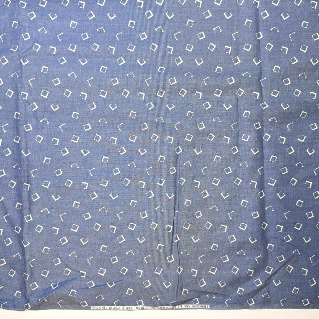 Using Every Scrap Of Fabric - Cotton Woven - White/Blue Geometric - 2M Bundle - True Deadstock fabric Fabric by private - Sustainable Textile | FABCYCLE