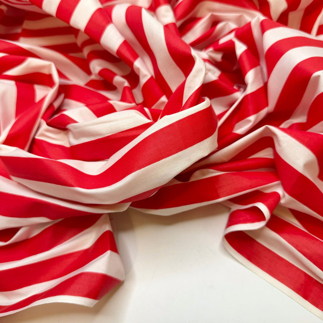 Vacation Homestead - Vintage Cotton Woven - Red/White Stripes - 1.95M Bundle - True Deadstock fabric Fabric by private - Sustainable Textile | FABCYCLE