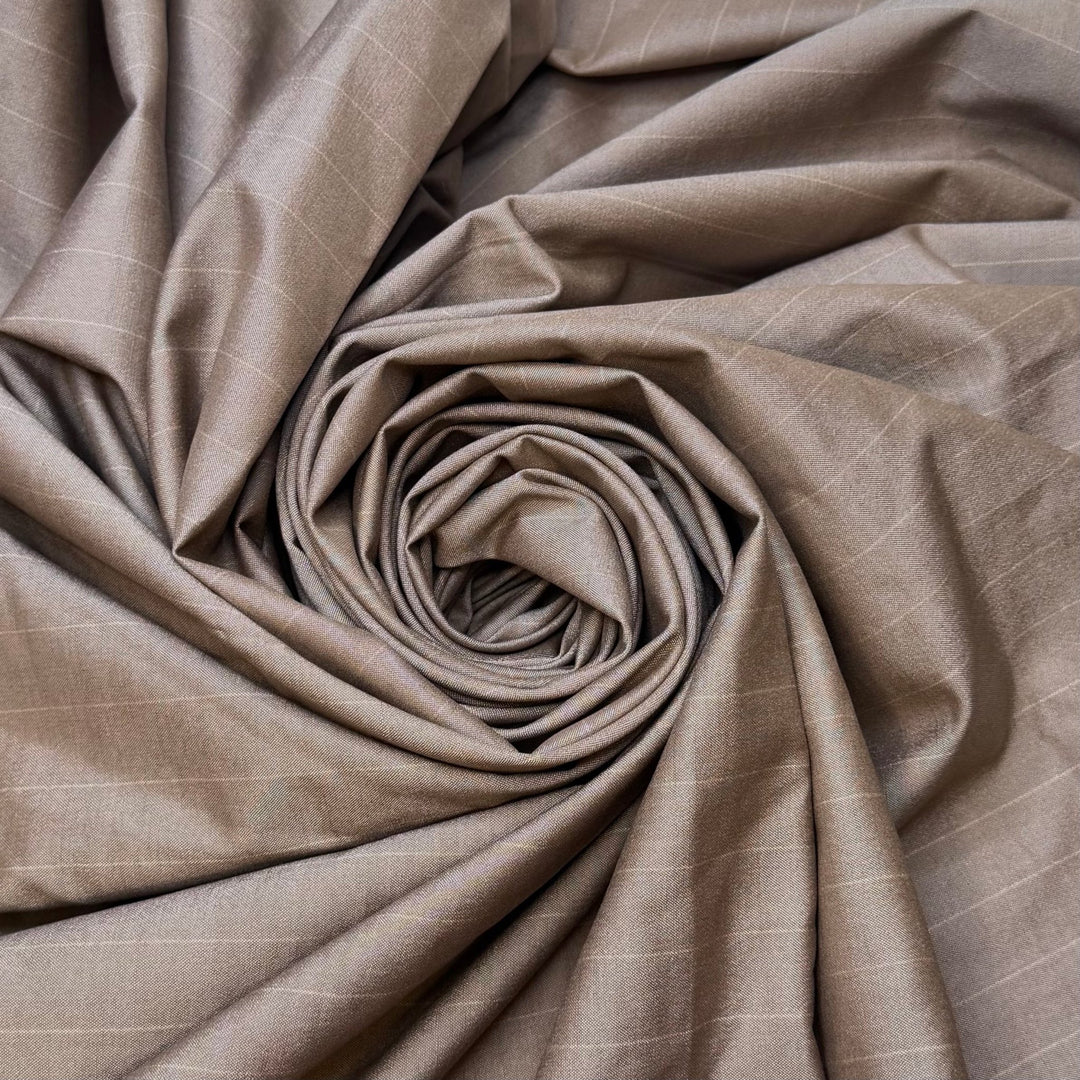 Vanilla Moonstone - Pinstripe Silk Blend Woven - Light Beige/Gold Pinstripe - 1.3M Bundle - True Deadstock fabric Fabric by private - Sustainable Textile | FABCYCLE