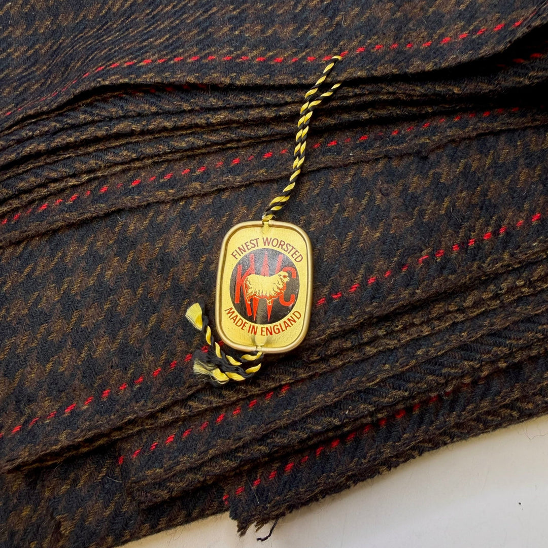 Velvet Onyx Charm - Made In England Houndstooth Wool Woven - Navy/Brown Houndstooth - 4.5M Bundle - True Deadstock fabric Fabric by private - Sustainable Textile | FABCYCLE