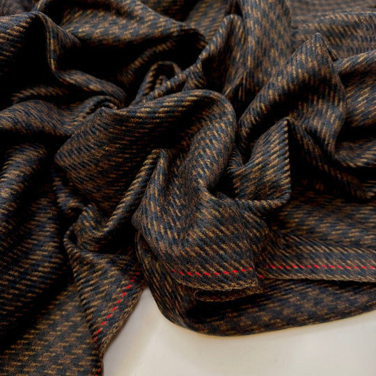 Velvet Onyx Charm - Made In England Houndstooth Wool Woven - Navy/Brown Houndstooth - 4.5M Bundle - True Deadstock fabric Fabric by private - Sustainable Textile | FABCYCLE