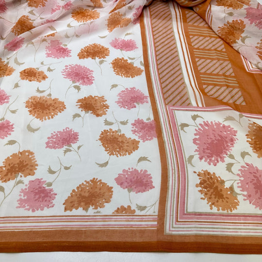 Very Large Floral Arrangements - Chiffon Poly Woven - White/Orange Floral Border - 2M Bundle - True Deadstock fabric Fabric by private - Sustainable Textile | FABCYCLE