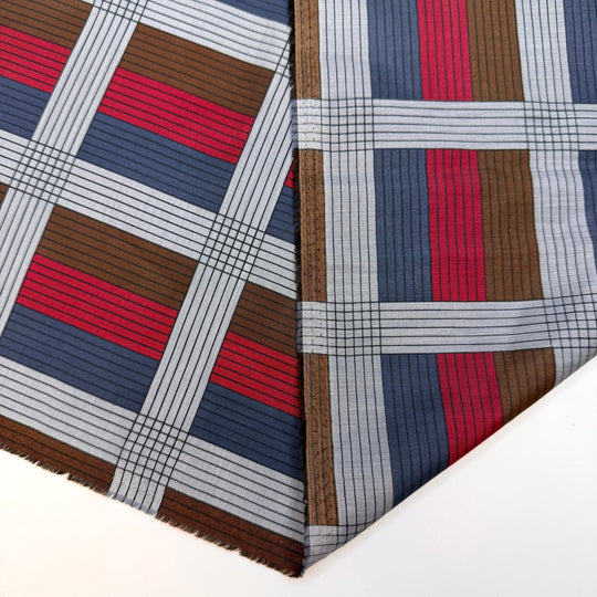 VHS Collection - Polyester Blend Woven - Grey/Navy Red Brown Plaid - 3M Bundle - True Deadstock fabric Fabric by private - Sustainable Textile | FABCYCLE