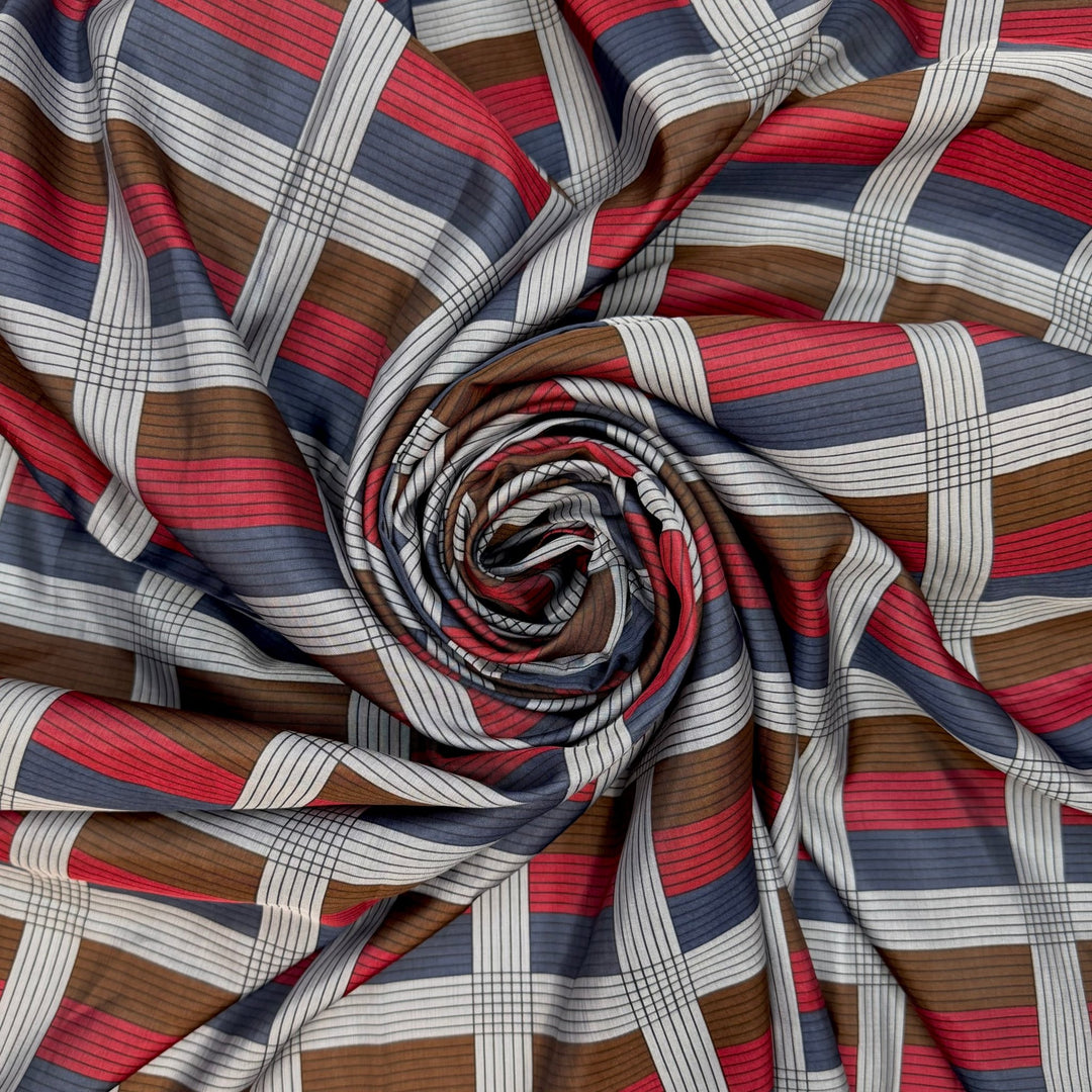 VHS Collection - Polyester Blend Woven - Grey/Navy Red Brown Plaid - 3M Bundle - True Deadstock fabric Fabric by private - Sustainable Textile | FABCYCLE