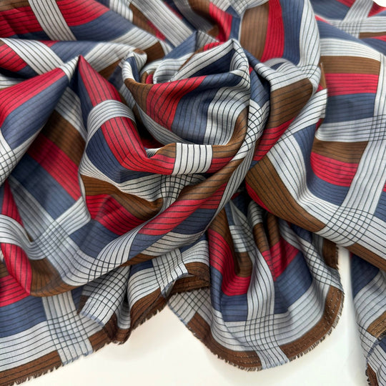 VHS Collection - Polyester Blend Woven - Grey/Navy Red Brown Plaid - 3M Bundle - True Deadstock fabric Fabric by private - Sustainable Textile | FABCYCLE