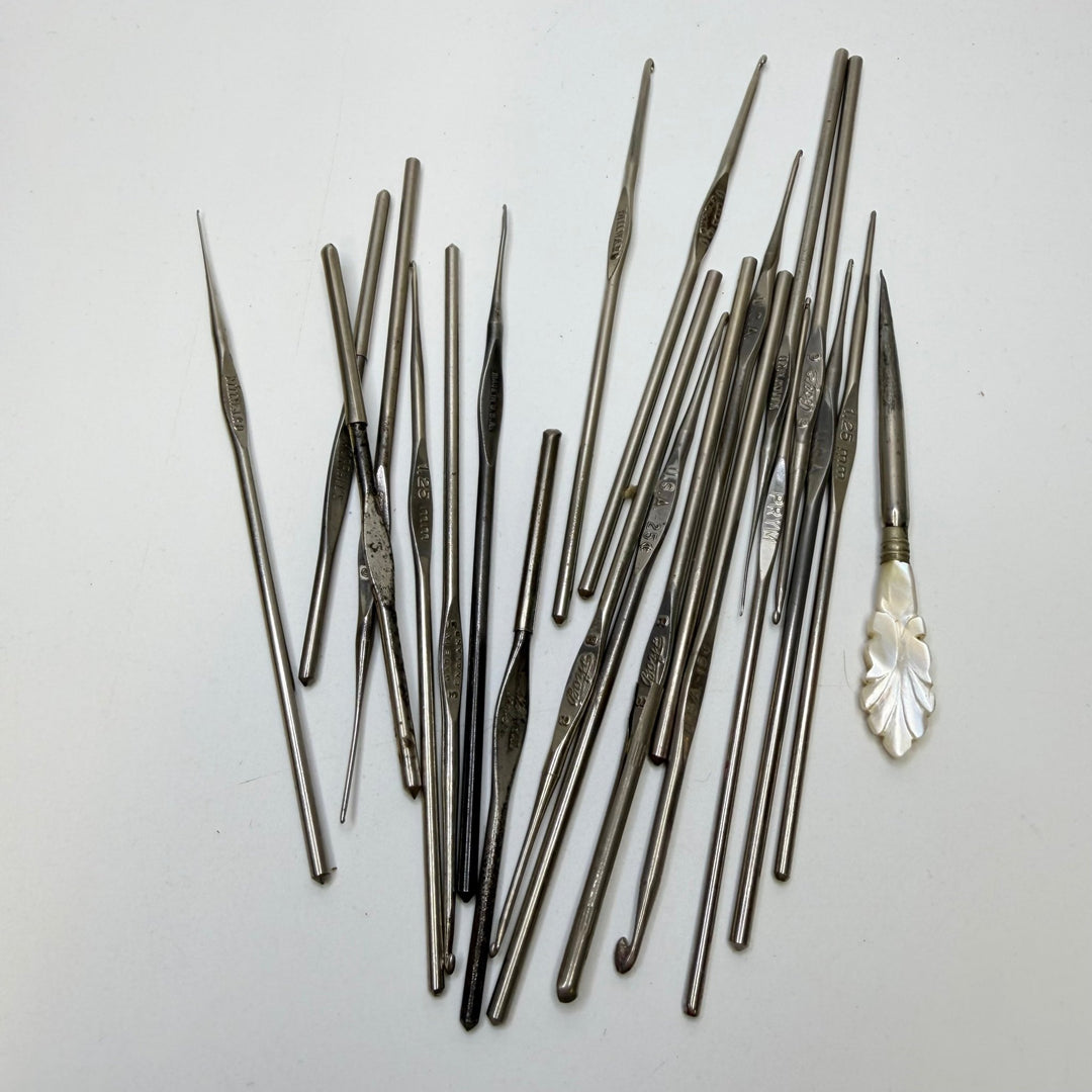 Vintage Metal Crochet Hooks Tools - Silver - 20 Pack - True Deadstock supplies Fabric by private - Sustainable Textile | FABCYCLE