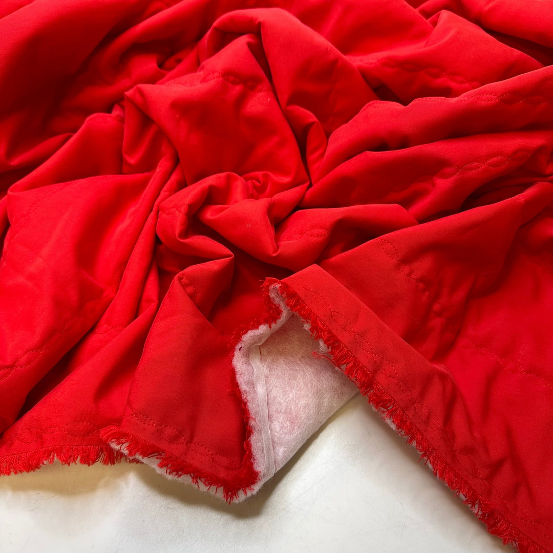 Vintage Puffer Jackets - Quilted Top Polyester Blend Woven - Red - 2.75M Bundle - True Deadstock fabric Fabric by private - Sustainable Textile | FABCYCLE