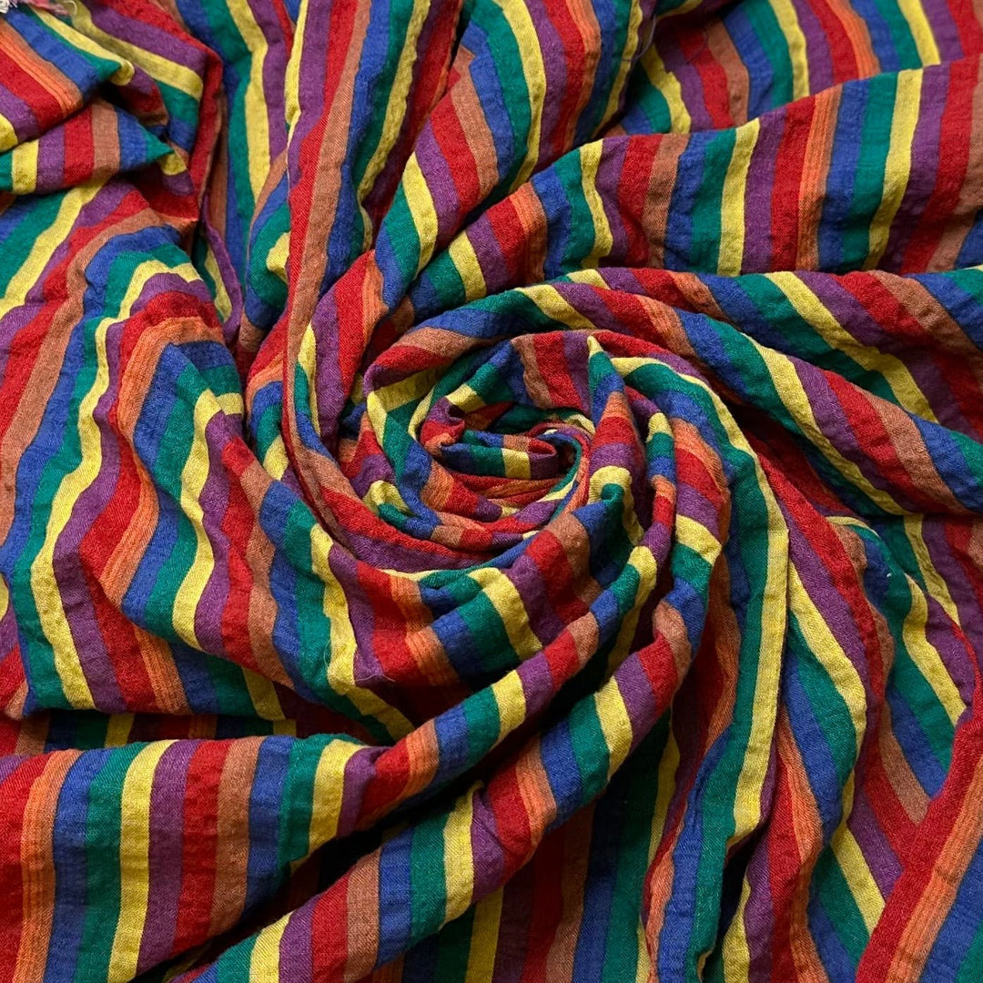 Visiting A Botanical Garden - Cotton Woven - Multi Stripes - 0.95M Bundle - True Deadstock fabric Fabric by private - Sustainable Textile | FABCYCLE