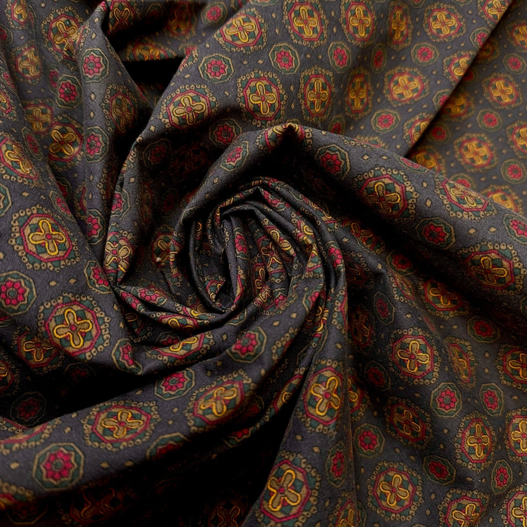 Visiting A Castle - Poly/Cotton Woven - Dark Grey Multi Floral - 1.8M Bundle - True Deadstock fabric Fabric by private - Sustainable Textile | FABCYCLE