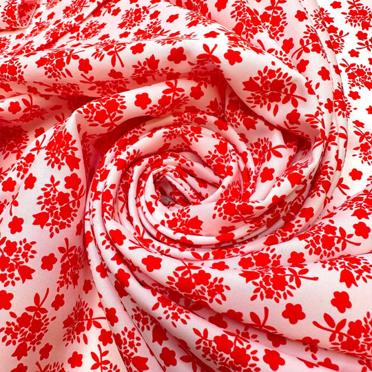 Waiting For The Flowers To Bloom - Polyester Blend Woven - White/Red Floral - 2.15M Bundle - True Deadstock fabric Fabric by private - Sustainable Textile | FABCYCLE