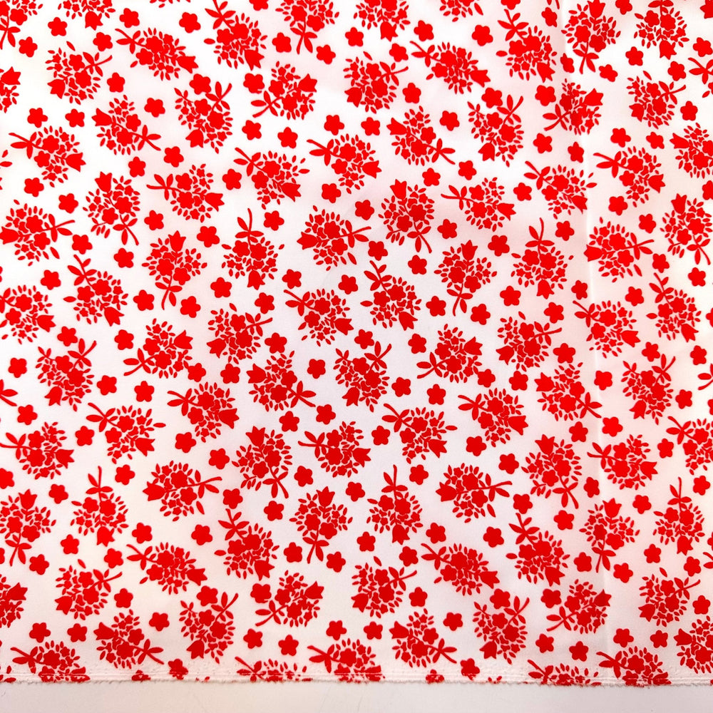 Waiting For The Flowers To Bloom - Polyester Blend Woven - White/Red Floral - 2.15M Bundle - True Deadstock fabric Fabric by private - Sustainable Textile | FABCYCLE