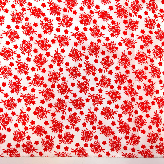 Waiting For The Flowers To Bloom - Polyester Blend Woven - White/Red Floral - 2.15M Bundle - True Deadstock fabric Fabric by private - Sustainable Textile | FABCYCLE