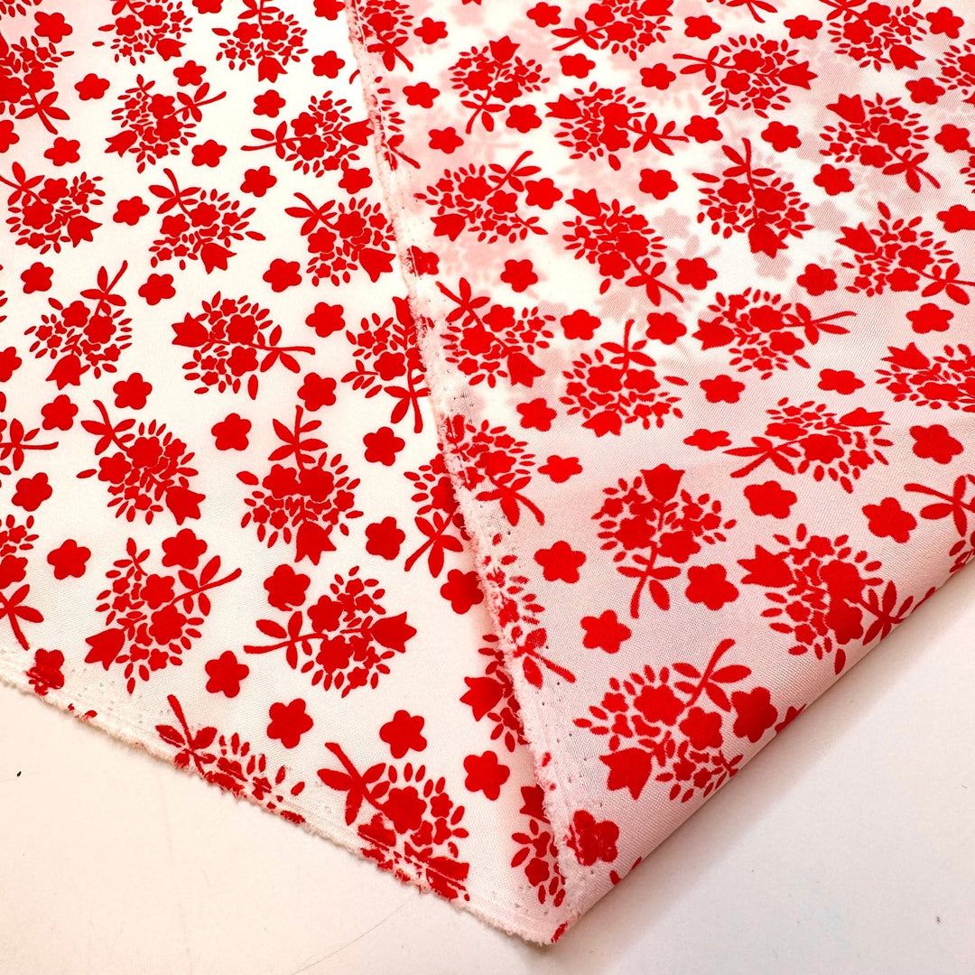 Waiting For The Flowers To Bloom - Polyester Blend Woven - White/Red Floral - 2.15M Bundle - True Deadstock fabric Fabric by private - Sustainable Textile | FABCYCLE