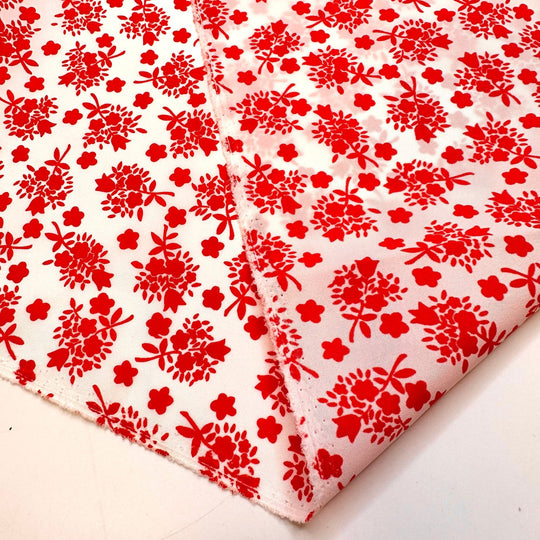 Waiting For The Flowers To Bloom - Polyester Blend Woven - White/Red Floral - 2.15M Bundle - True Deadstock fabric Fabric by private - Sustainable Textile | FABCYCLE