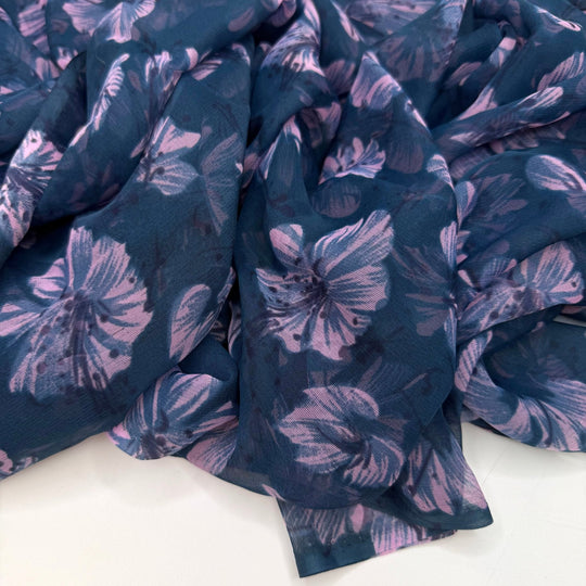 Wallflower No More - Chiffon Poly Woven - Pink/Teal Floral - 1.7M Bundle - True Deadstock fabric Fabric by private - Sustainable Textile | FABCYCLE