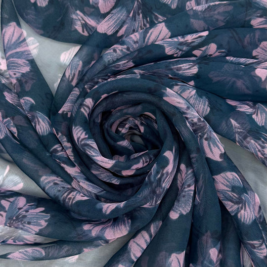 Wallflower No More - Chiffon Poly Woven - Pink/Teal Floral - 1.7M Bundle - True Deadstock fabric Fabric by private - Sustainable Textile | FABCYCLE