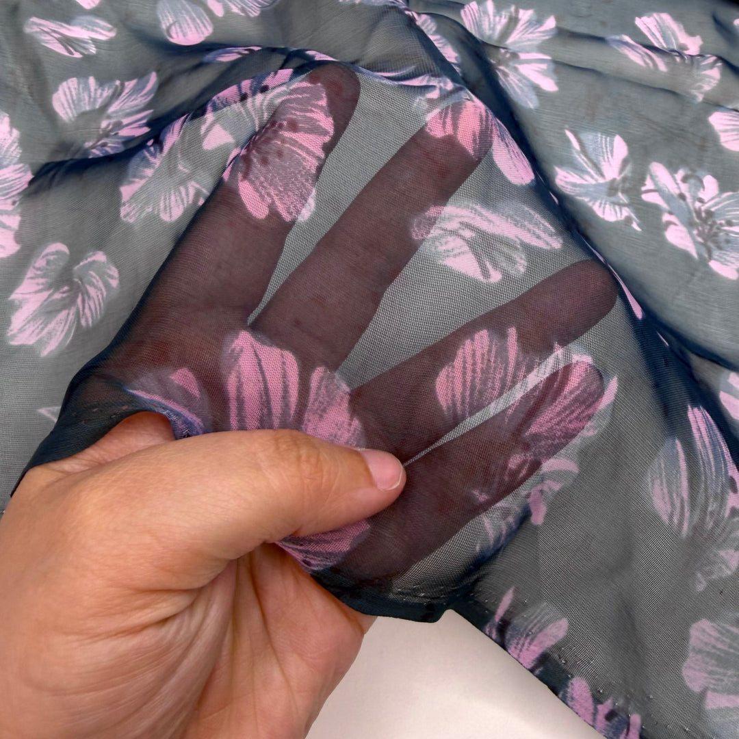 Wallflower No More - Chiffon Poly Woven - Pink/Teal Floral - 1.7M Bundle - True Deadstock fabric Fabric by private - Sustainable Textile | FABCYCLE