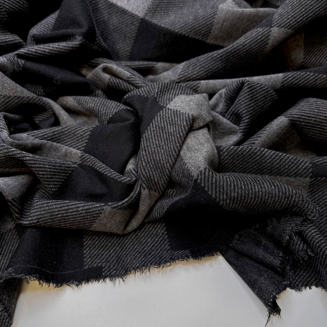 Warm Smile - Cotton Blend Knit - Black/Grey Plaid - 3M Bundle - True Deadstock fabric Fabric by private - Sustainable Textile | FABCYCLE