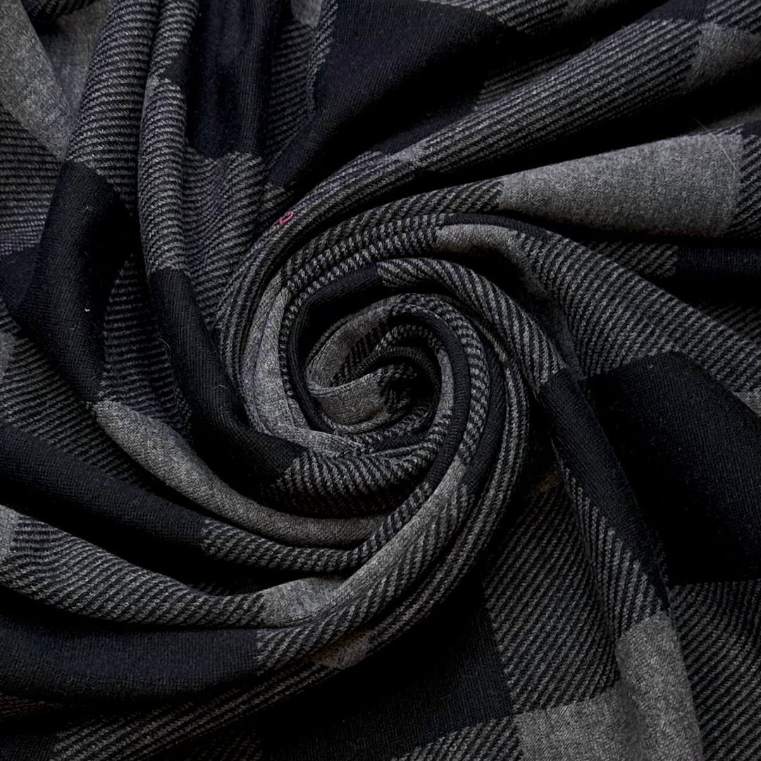 Warm Smile - Cotton Blend Knit - Black/Grey Plaid - 3M Bundle - True Deadstock fabric Fabric by private - Sustainable Textile | FABCYCLE