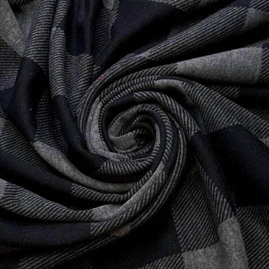 Warm Smile - Cotton Blend Knit - Black/Grey Plaid - 3M Bundle - True Deadstock fabric Fabric by private - Sustainable Textile | FABCYCLE
