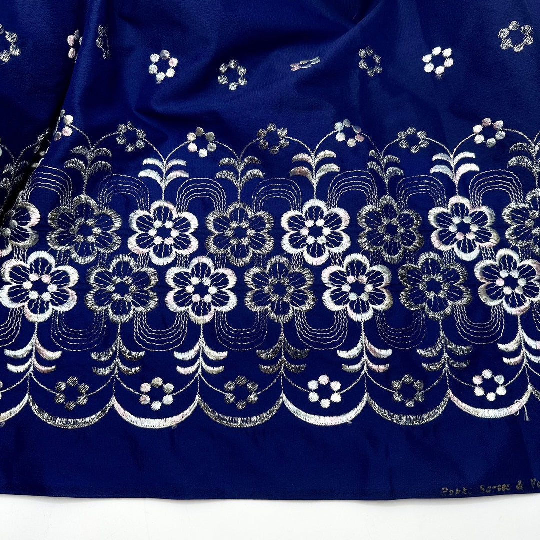Wash Away The Old Me - Embroidered Metallic Thread Polyester Blend Woven - Light Navy/Silver Floral Border - 4.3M Bundle - True Deadstock fabric Fabric by private - Sustainable Textile | FABCYCLE