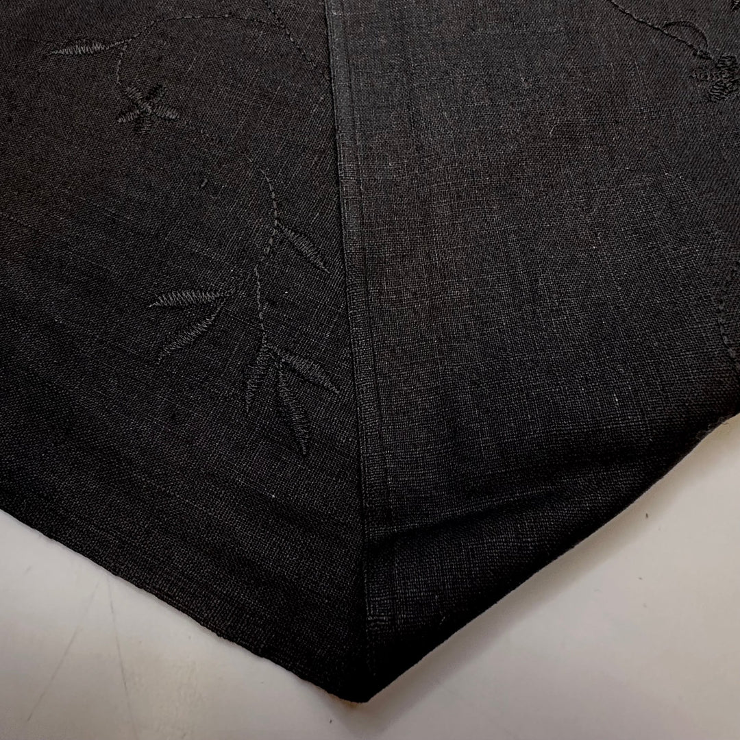 Watching Insects In The Garden - Embroidered Natural Woven - Black Floral - 2.45M Bundle - True Deadstock fabric Fabric by private - Sustainable Textile | FABCYCLE