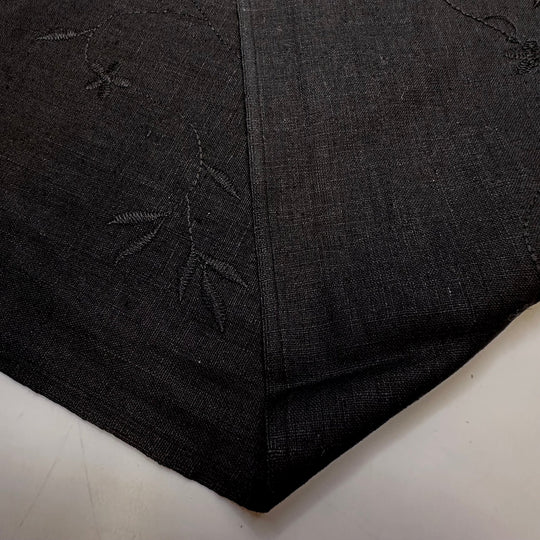 Watching Insects In The Garden - Embroidered Natural Woven - Black Floral - 2.45M Bundle - True Deadstock fabric Fabric by private - Sustainable Textile | FABCYCLE