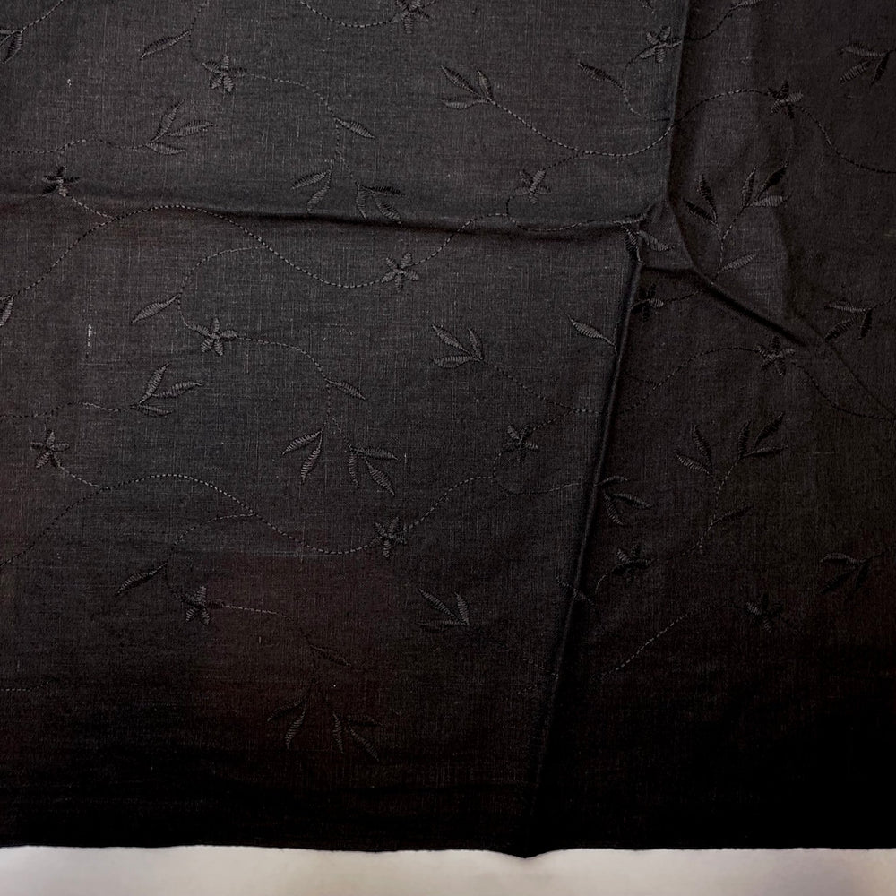 Watching Insects In The Garden - Embroidered Natural Woven - Black Floral - 2.45M Bundle - True Deadstock fabric Fabric by private - Sustainable Textile | FABCYCLE