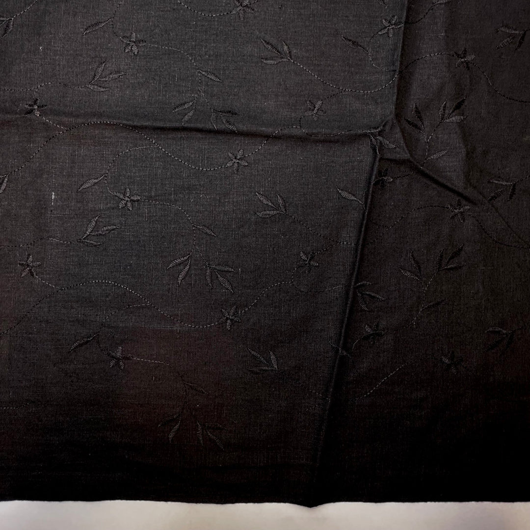Watching Insects In The Garden - Embroidered Natural Woven - Black Floral - 2.45M Bundle - True Deadstock fabric Fabric by private - Sustainable Textile | FABCYCLE
