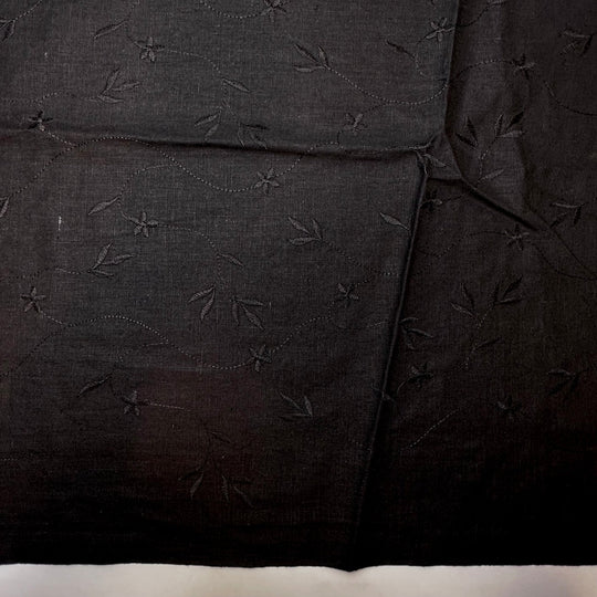 Watching Insects In The Garden - Embroidered Natural Woven - Black Floral - 2.45M Bundle - True Deadstock fabric Fabric by private - Sustainable Textile | FABCYCLE
