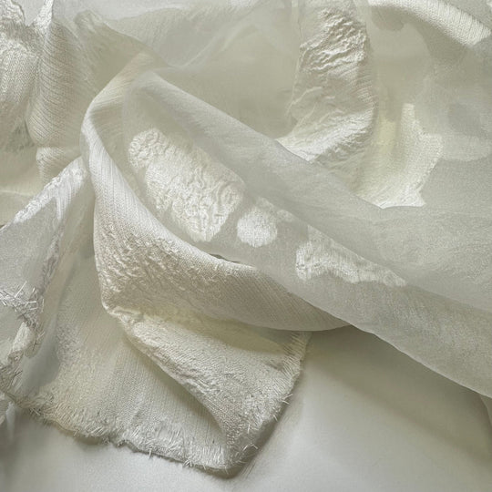 Watching The Clouds Roll By - Crinkle Organza Poly Woven - White Abstract - Bundles - True Deadstock fabric Fabric by private - Sustainable Textile | FABCYCLE