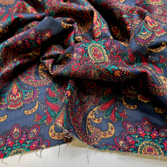 Water Flora - Cotton Woven - Navy Multi Paisley - 0.5M Bundle - True Deadstock fabric Fabric by private - Sustainable Textile | FABCYCLE