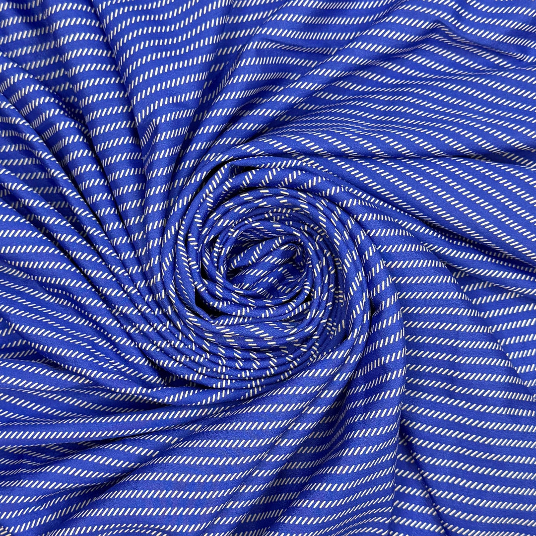 Waves On The Open Sea - Polyester Blend Woven - White/Blue Geometric - 2M Bundle - True Deadstock fabric Fabric by private - Sustainable Textile | FABCYCLE