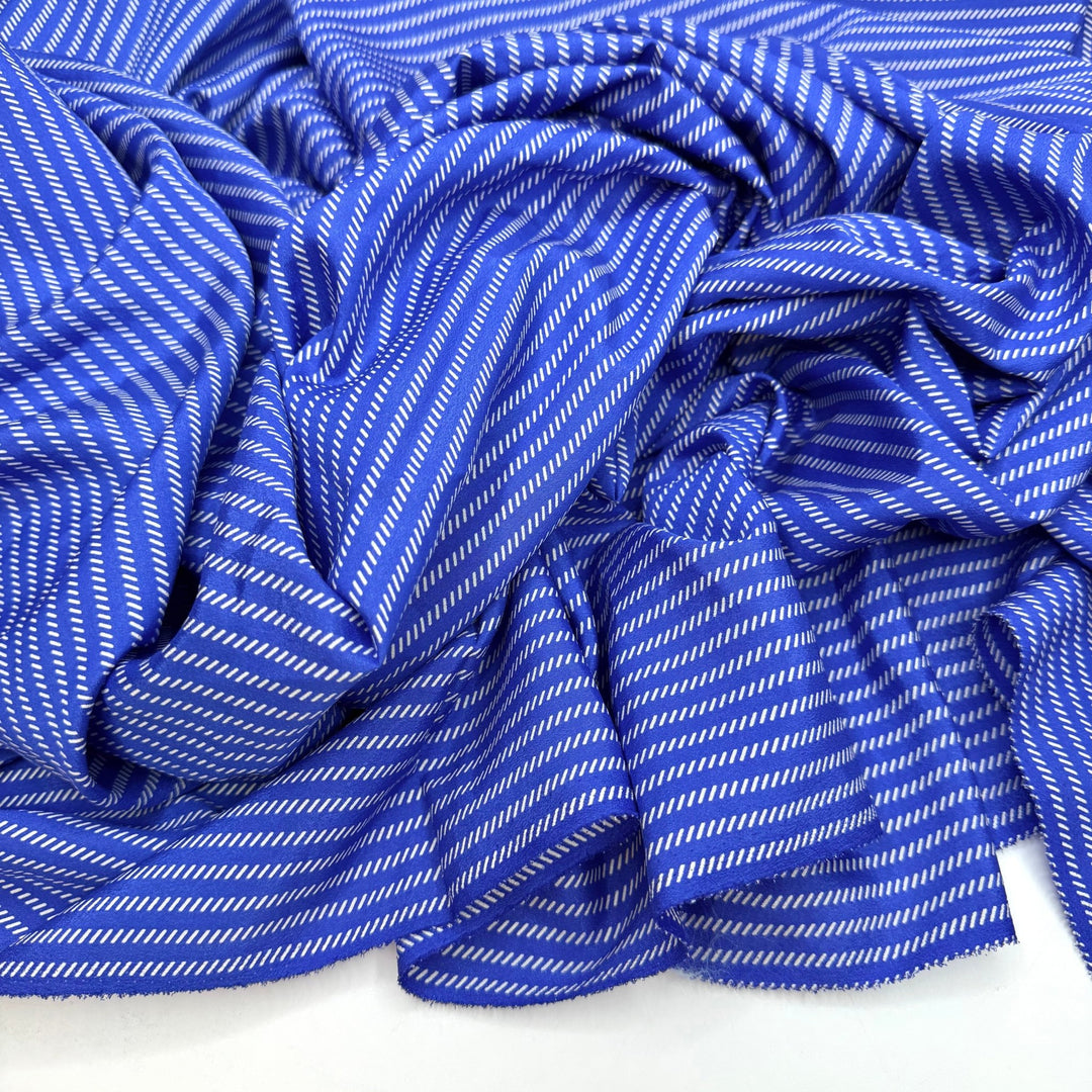 Waves On The Open Sea - Polyester Blend Woven - White/Blue Geometric - 2M Bundle - True Deadstock fabric Fabric by private - Sustainable Textile | FABCYCLE