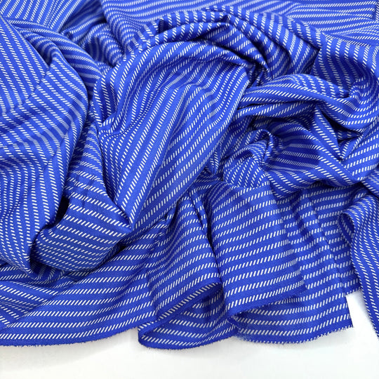 Waves On The Open Sea - Polyester Blend Woven - White/Blue Geometric - 2M Bundle - True Deadstock fabric Fabric by private - Sustainable Textile | FABCYCLE