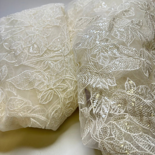 Wedding Dress Skirt Grab Bag - Embroidered Sequins Mesh Polyester Blend Woven - White/Cream Floral - Skirt Pack - True Deadstock fabric Fabric by private - Sustainable Textile | FABCYCLE