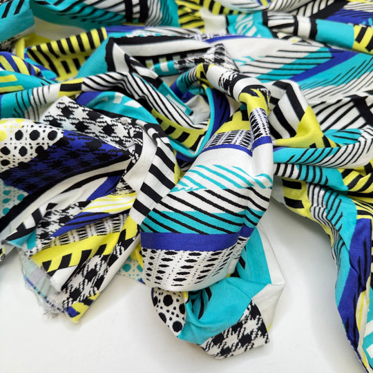 When Life Gives You Scraps Make Quilts - Matte Sateen Cotton/Spandex Woven - Blue/Yellow Abstract - Bundles - True Deadstock fabric Fabric by private - Sustainable Textile | FABCYCLE