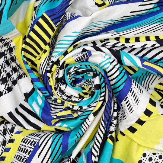 When Life Gives You Scraps Make Quilts - Matte Sateen Cotton/Spandex Woven - Blue/Yellow Abstract - Bundles - True Deadstock fabric Fabric by private - Sustainable Textile | FABCYCLE