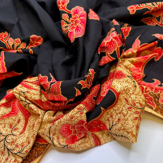 Where Does The Time Go - Cotton Woven - Dark Navy Multi Floral Border - 1.9M Bundle - True Deadstock fabric Fabric by private - Sustainable Textile | FABCYCLE