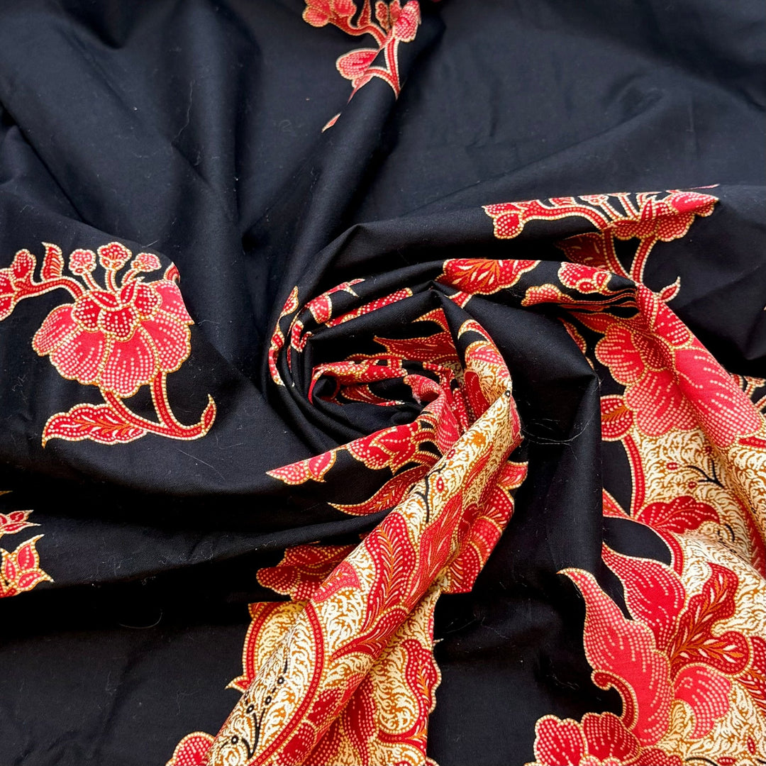 Where Does The Time Go - Cotton Woven - Dark Navy Multi Floral Border - 1.9M Bundle - True Deadstock fabric Fabric by private - Sustainable Textile | FABCYCLE