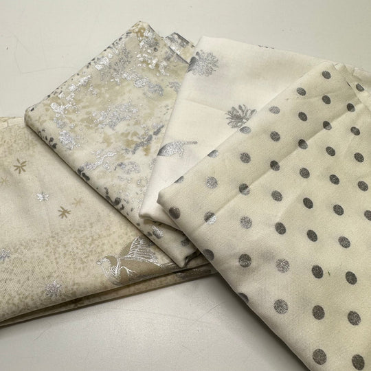 White Christmas Quilt Pack - Cotton Blend Woven - White/Silver Multi Xmas Prints - 4 piece pack - True Deadstock fabric Fabric by private - Sustainable Textile | FABCYCLE