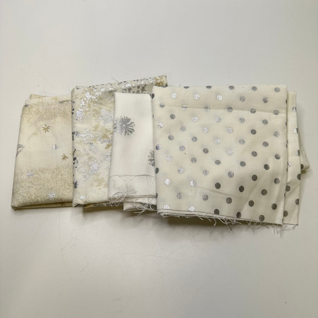 White Christmas Quilt Pack - Cotton Blend Woven - White/Silver Multi Xmas Prints - 4 piece pack - True Deadstock fabric Fabric by private - Sustainable Textile | FABCYCLE