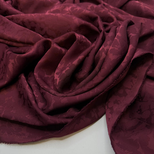 Whole Berry Cranberry Sauce - Polyester Blend Satin Jacquard - Burgundy Floral - 2M Bundle - True Deadstock fabric Fabric by private - Sustainable Textile | FABCYCLE