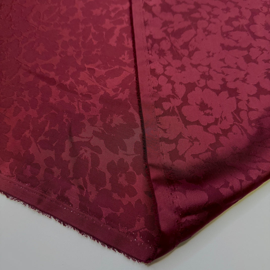 Whole Berry Cranberry Sauce - Polyester Blend Satin Jacquard - Burgundy Floral - 2M Bundle - True Deadstock fabric Fabric by private - Sustainable Textile | FABCYCLE
