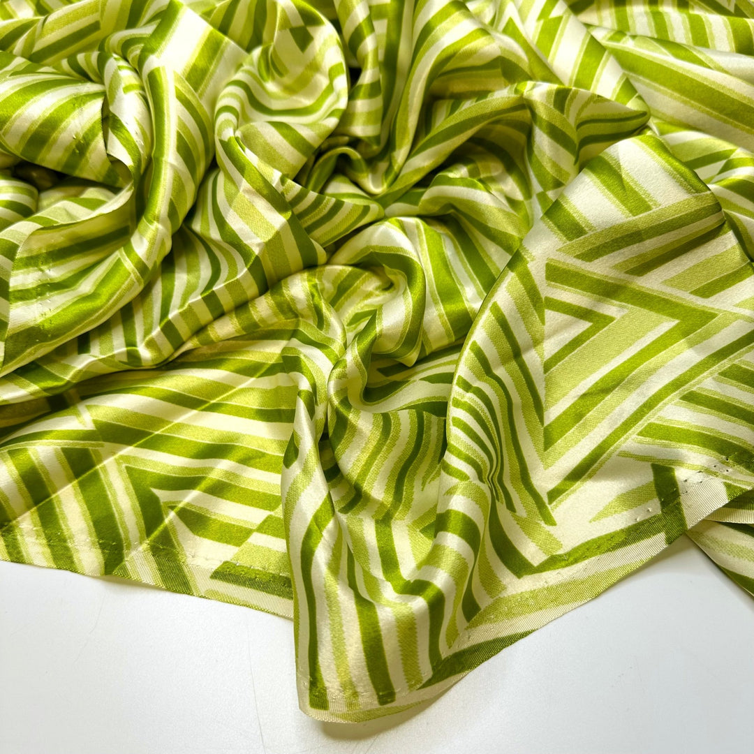 Wind Flowing Through The Grass - Satin Polyester Blend Woven - Light Green Geometric - 1.65M Bundle - True Deadstock fabric Fabric by private - Sustainable Textile | FABCYCLE